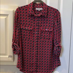 LOFT Red and Black Patterned Blouse